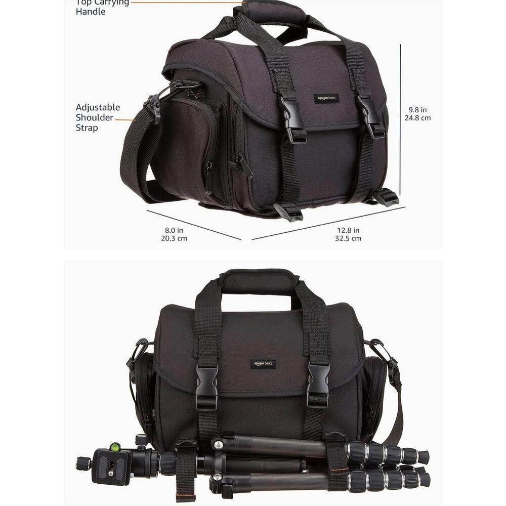 Amazon Basics Large DSLR Gadget Bag, Black with Orange Interior, Solid